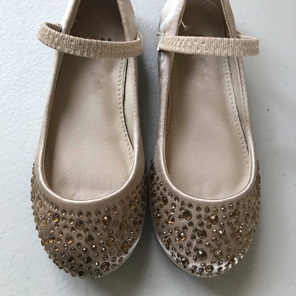 Kids Maryjane Flats - Champagne Satin
